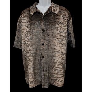Vintage 90s YMLA Men Shirt Velvet XL Animal Jungle Print Button Up Short Sleeve